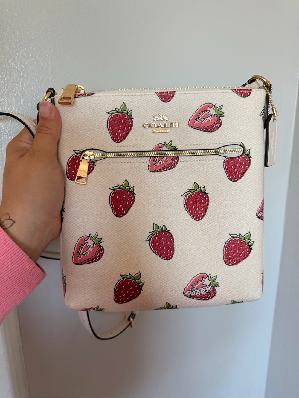 Coach Cream Crossbody Bag with Strawberry Print